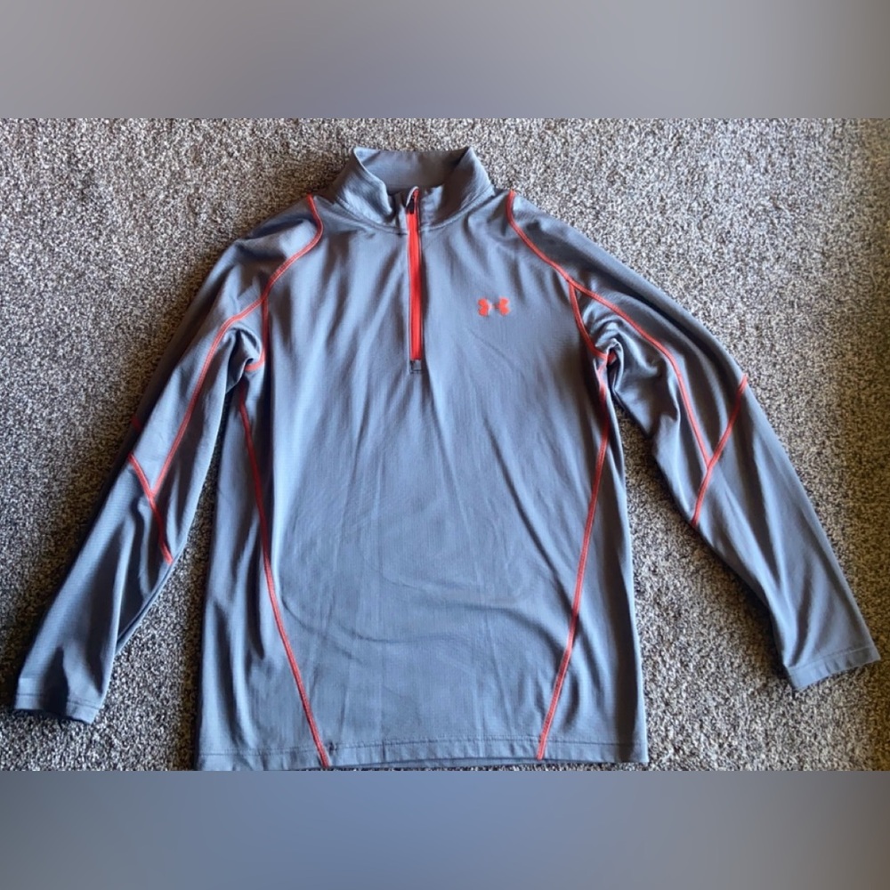 Men’s Under Armour Fitted Cold Gear Quarterzip, Gray Orange, XL